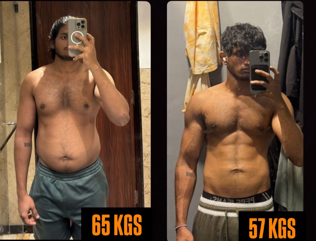 65 kg → 57 kg - Team DSF DSF client weight loss transformation from 65 kg to 57 kg, before and after