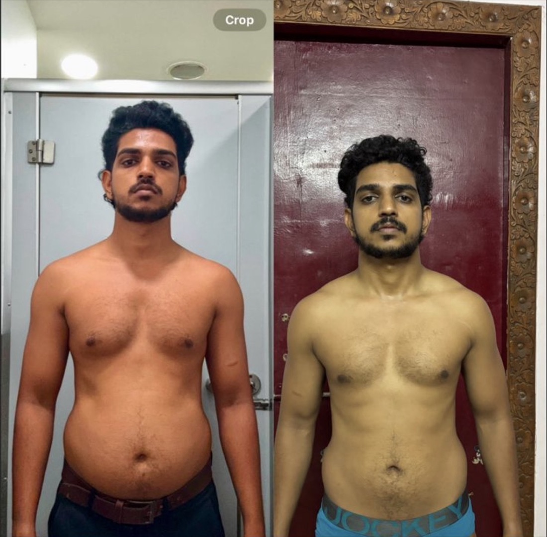 Leaned out, muscle kept - Team DSF DSF client lean-out transformation - fat lost while keeping muscle, before and after